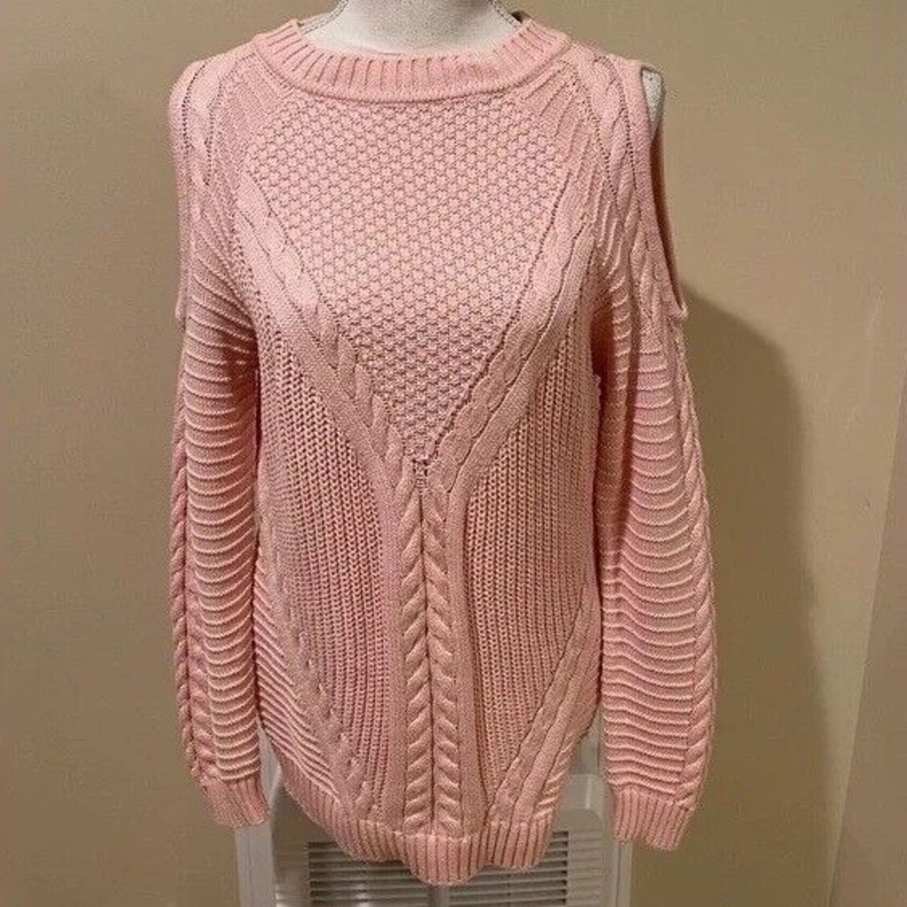 Venus Kawaii Sweater Womens Medium Light Pink Cable Knit Cold Shoulder